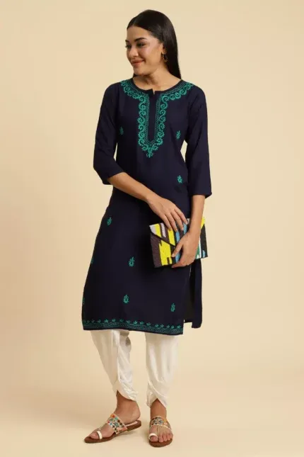 Blue Pashmina Work Kurti