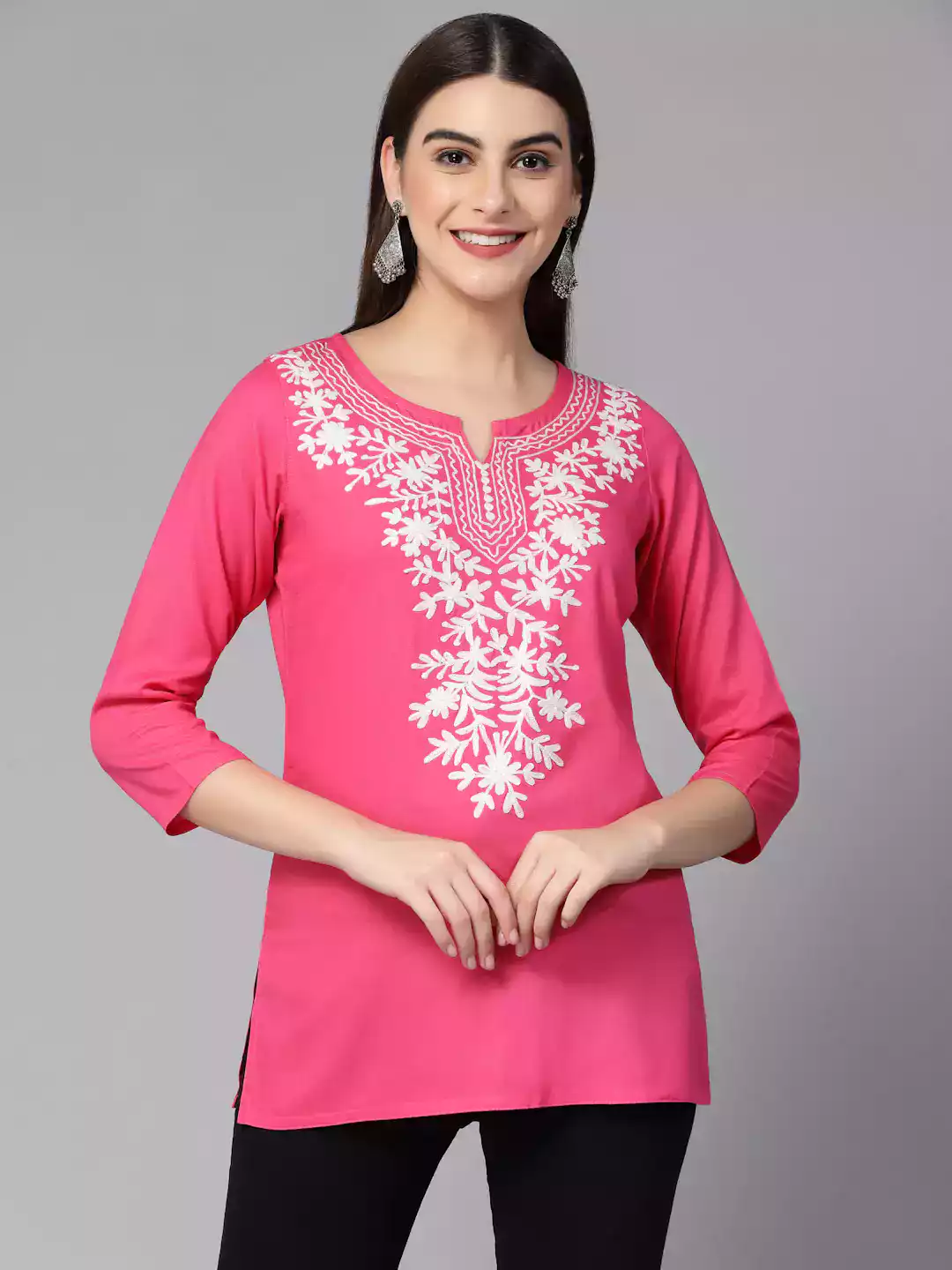 Pink Resham Work Short Kurti