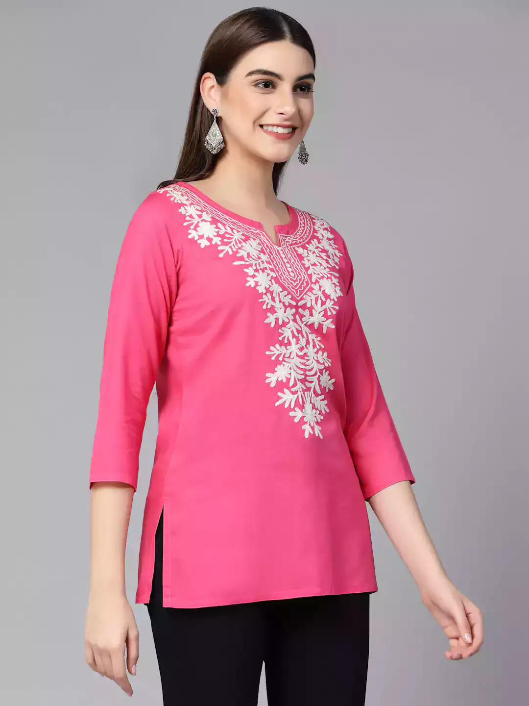 Pink Resham Work Short Kurti