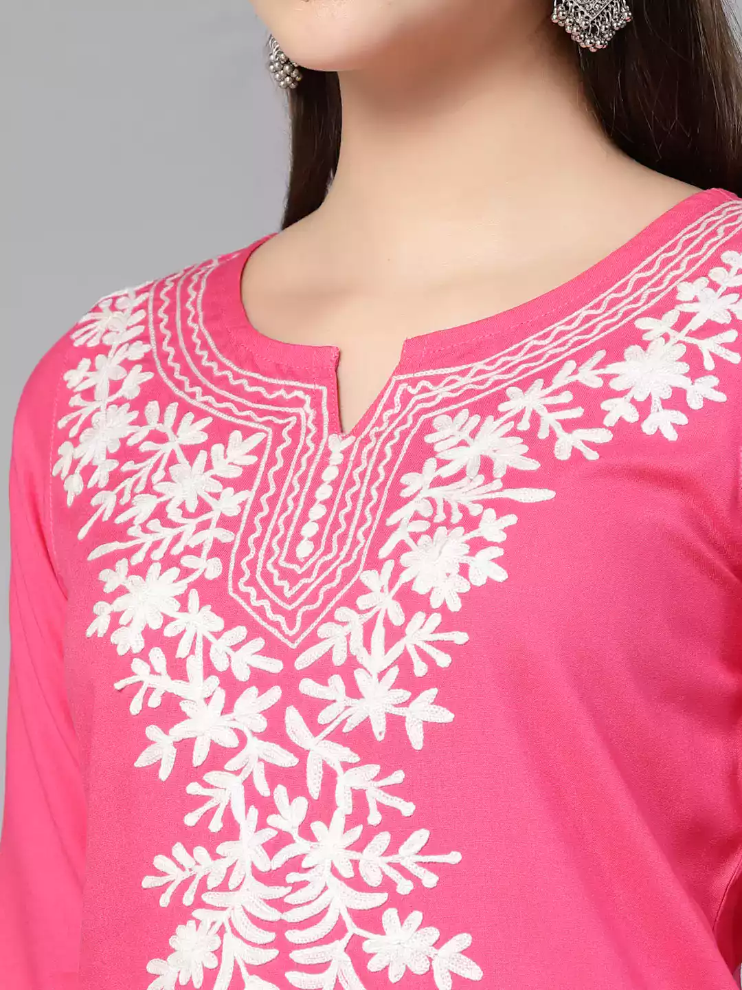 Pink Resham Work Short Kurti