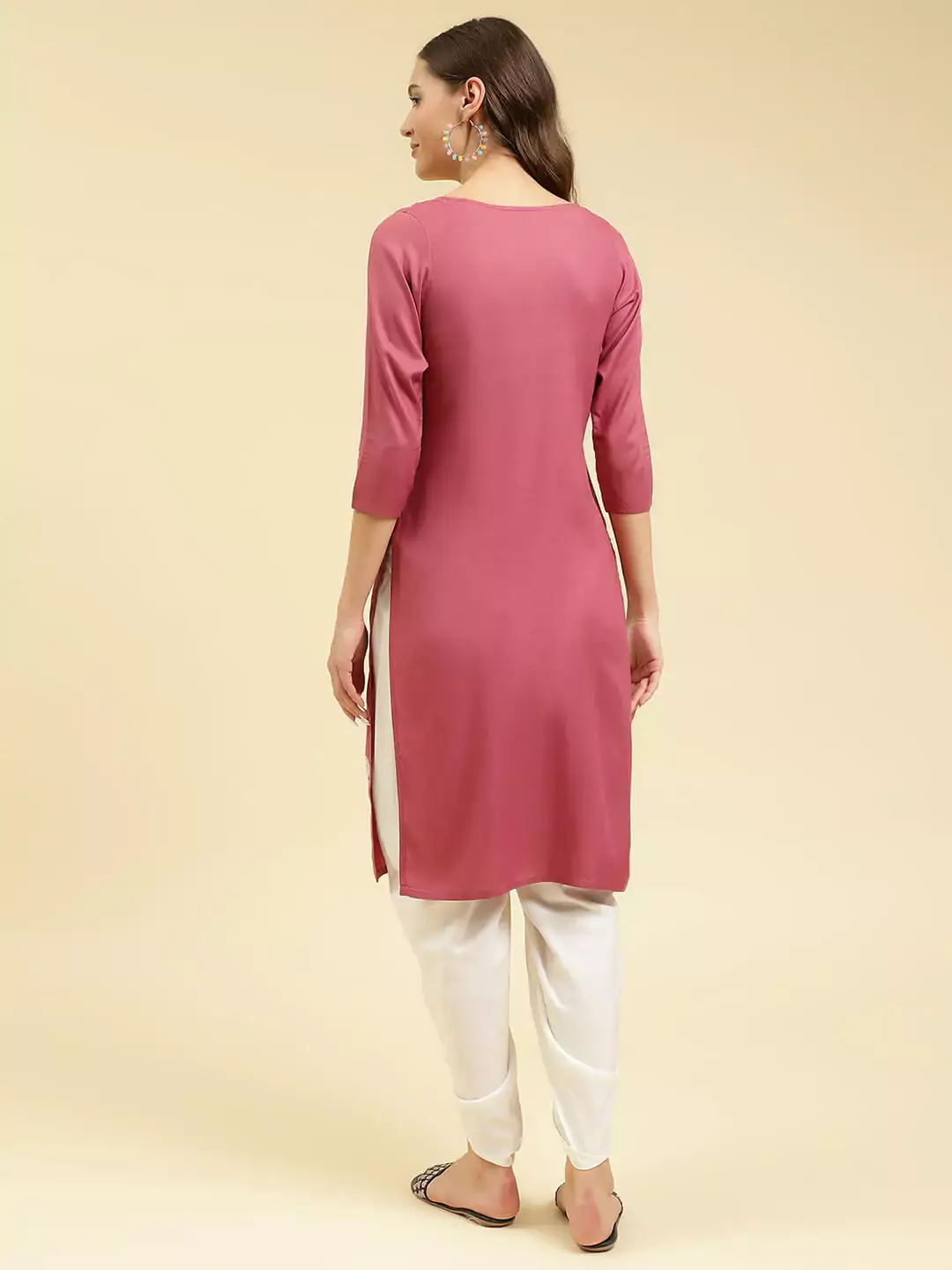 Pink Silk Work Kurti